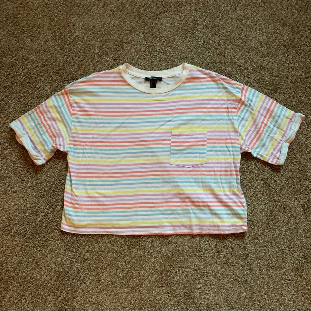 F21 Pastel Strips Crop T-shirt
